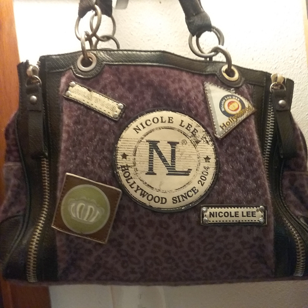 Nicole Lee Hollywood since 2004 Purple and Leopard Design Shoulder Bag 8x14